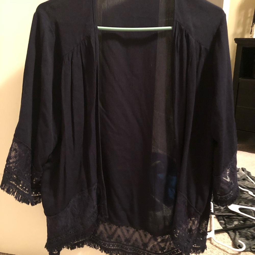 Francesca’s navy blue lace kimono